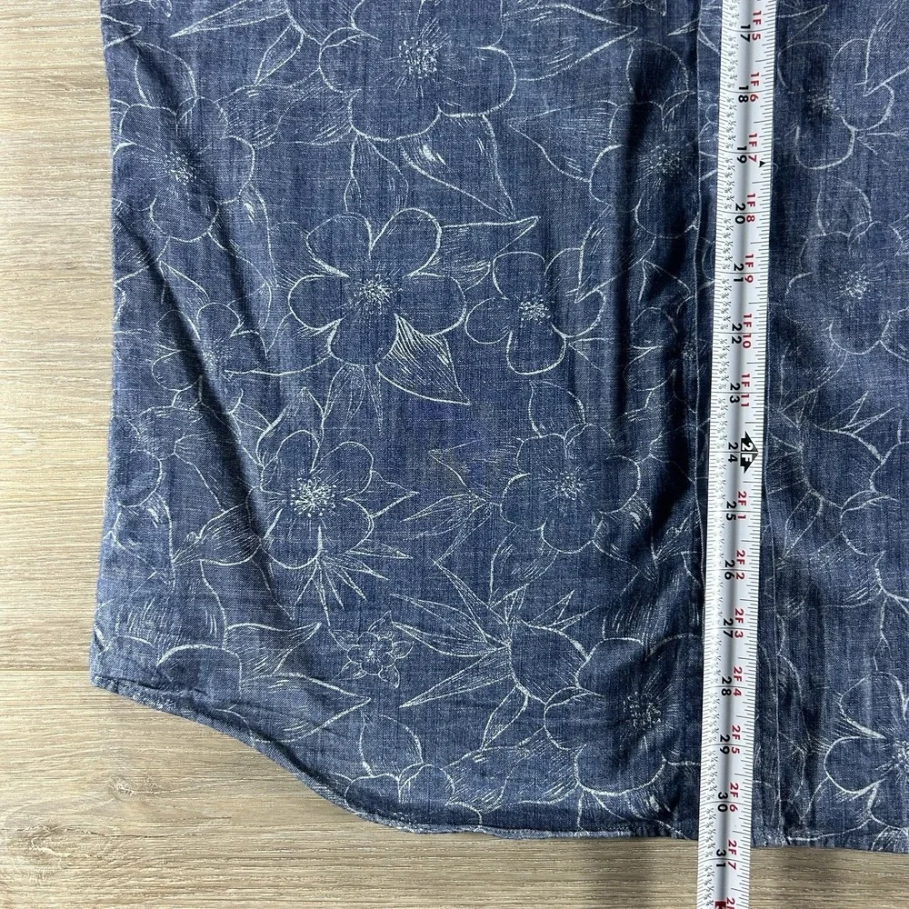 Banana Republic Mens Large Blue Cotton Floral Button Down Slim Fit Long Sleeve